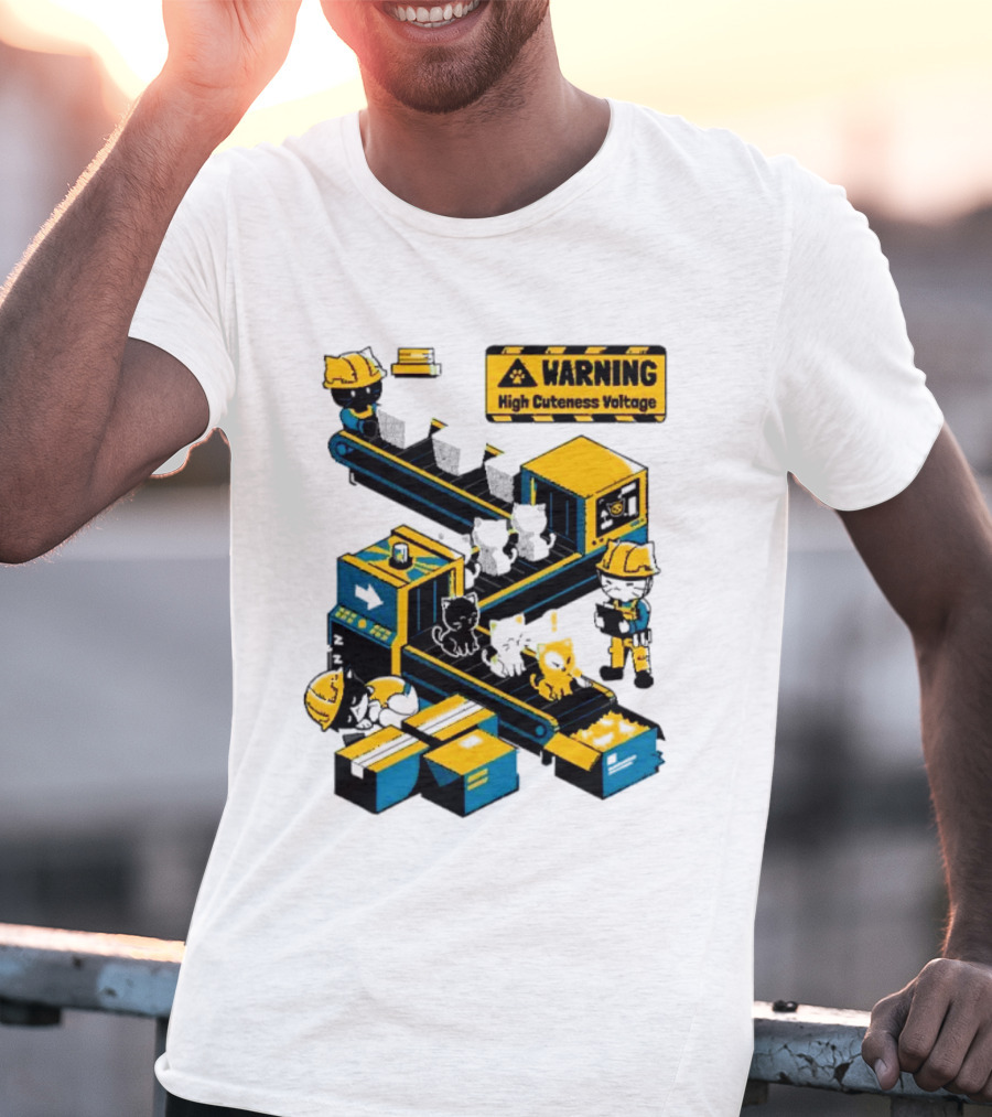 Warning High Cuteness Voltage Cats Factory Worker Warning T-Shirt