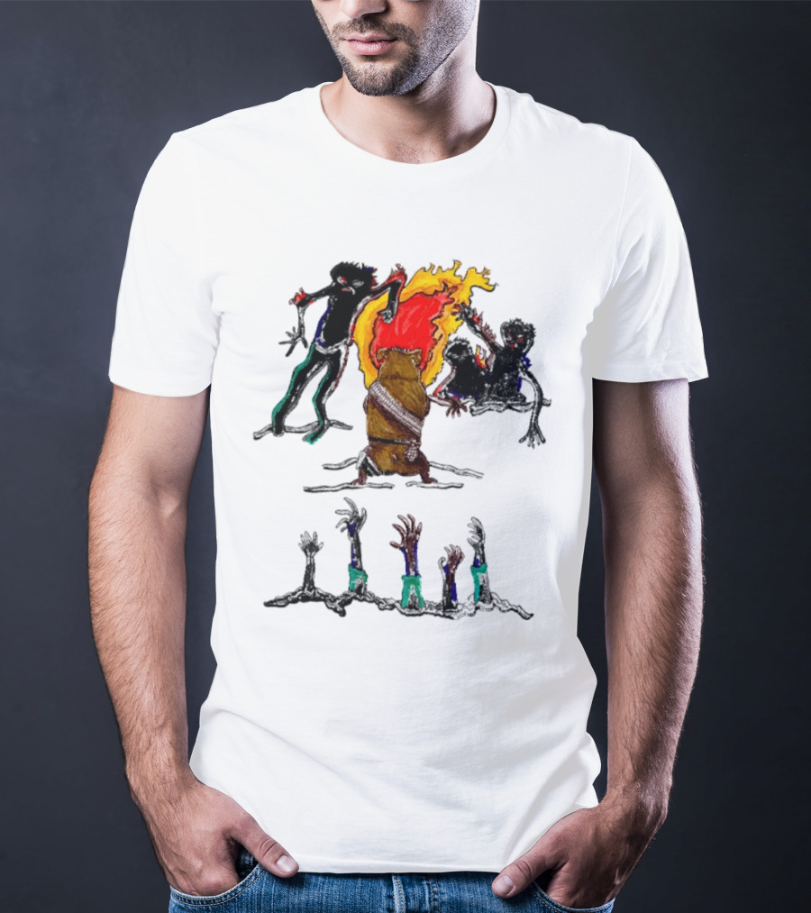 Hamster Of The Apocalypse Surrounded By Flaming Shadows T-Shirt