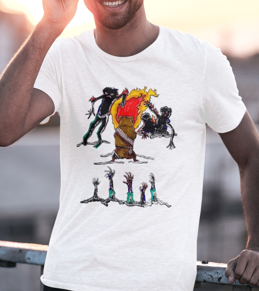 Hamster Of The Apocalypse Surrounded By Flaming Shadows T-Shirt