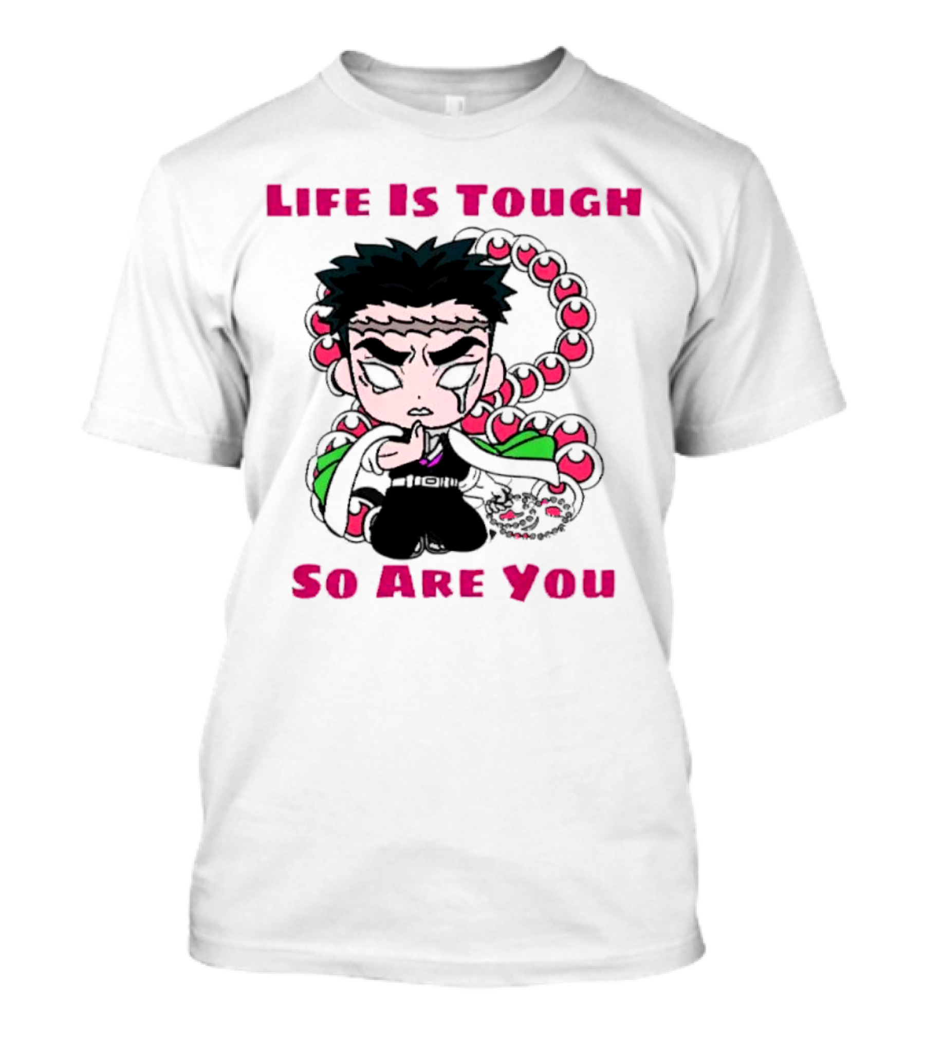 Life Is Tough So Are You Anime Character With Beads And Green Accents T-Shirt