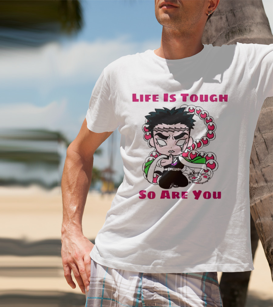 Life Is Tough So Are You Anime Character With Beads And Green Accents T-Shirt