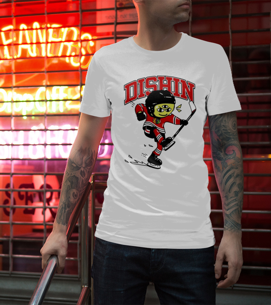 Dishin Chicago Blackhawks Hockey Three-Eyed Mascot T-Shirt