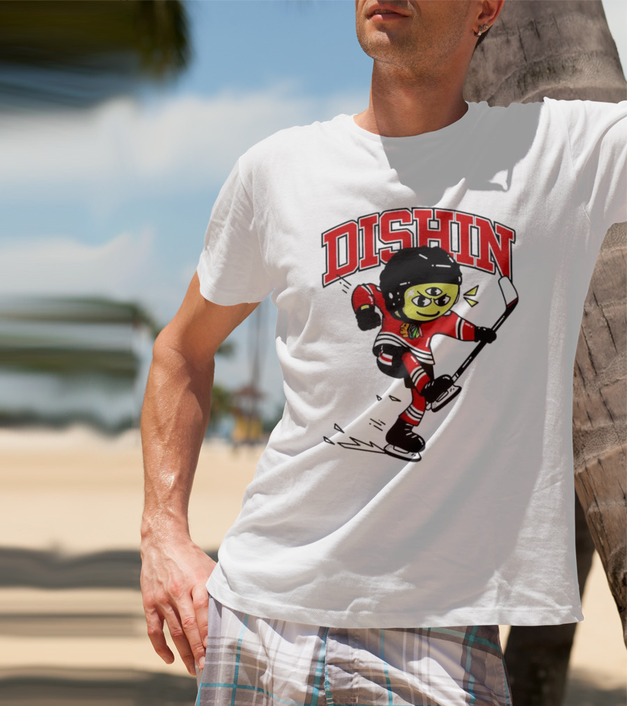 Dishin Chicago Blackhawks Hockey Three-Eyed Mascot T-Shirt