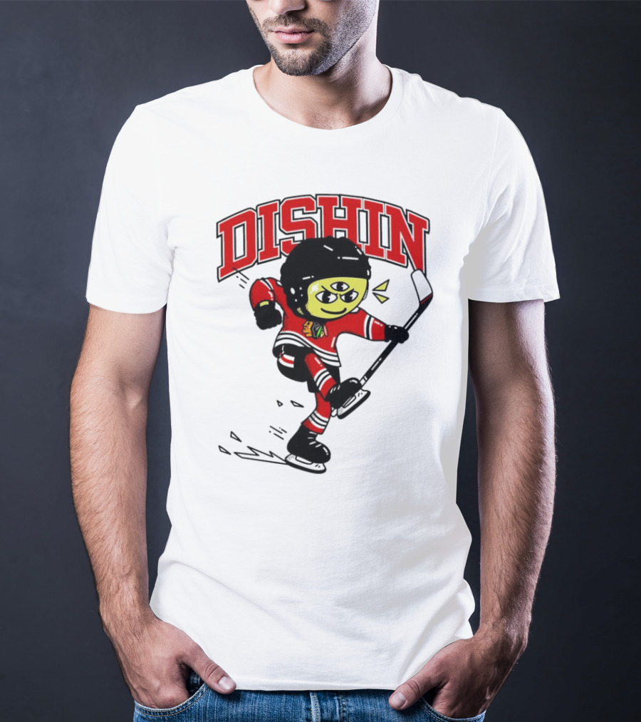 Dishin Chicago Blackhawks Hockey Three-Eyed Mascot T-Shirt
