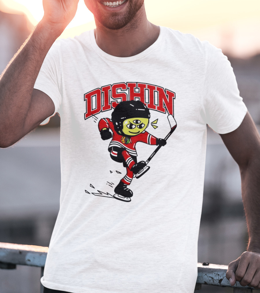 Dishin Chicago Blackhawks Hockey Three-Eyed Mascot T-Shirt