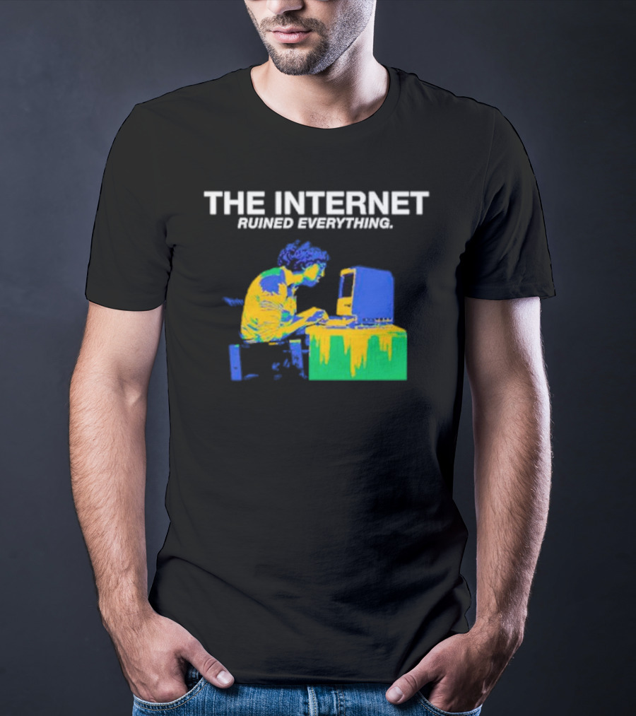 The Internet Ruined Everything Retro Computer Print T-Shirt