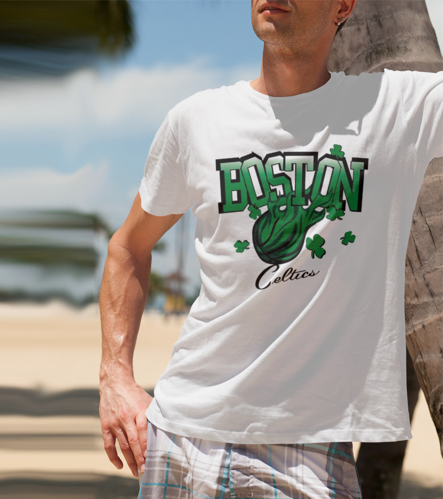 Boston Celtics Vintage Shamrock Basketball Flame T-Shirt
