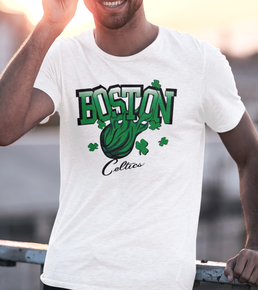 Boston Celtics Vintage Shamrock Basketball Flame T-Shirt