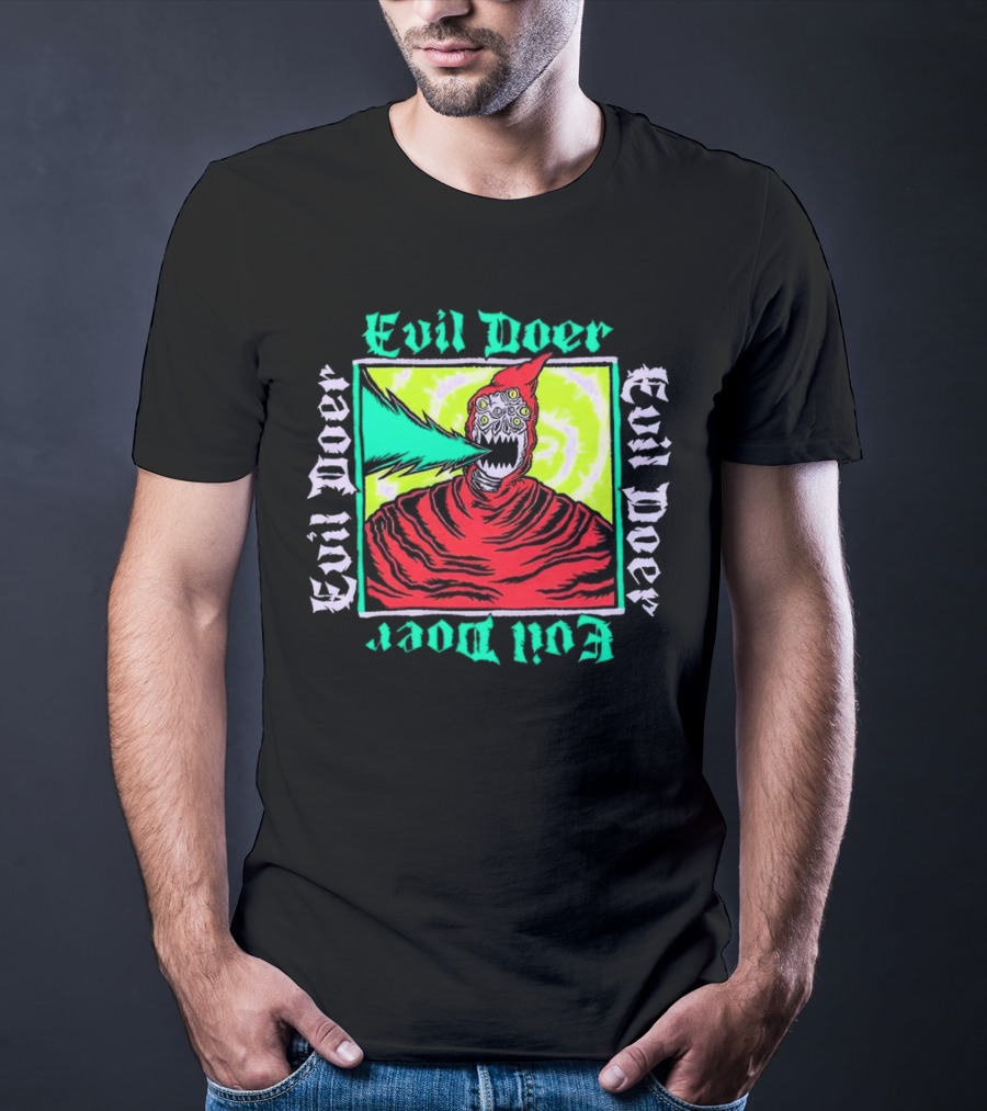 Evil Doer Monster With Fiery Mouth And Multicolored Eyes T-Shirt