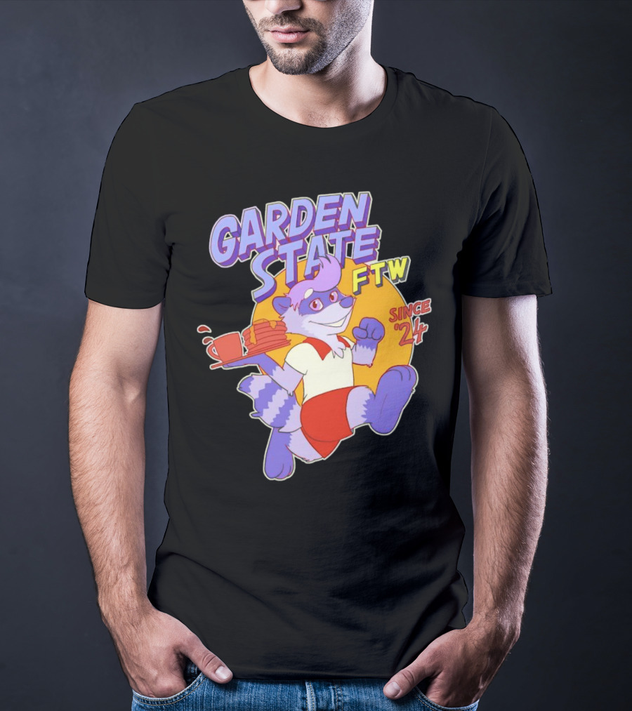 Garden State FTW Since 24 Cartoon Raccoon Serving Pancakes T-Shirt