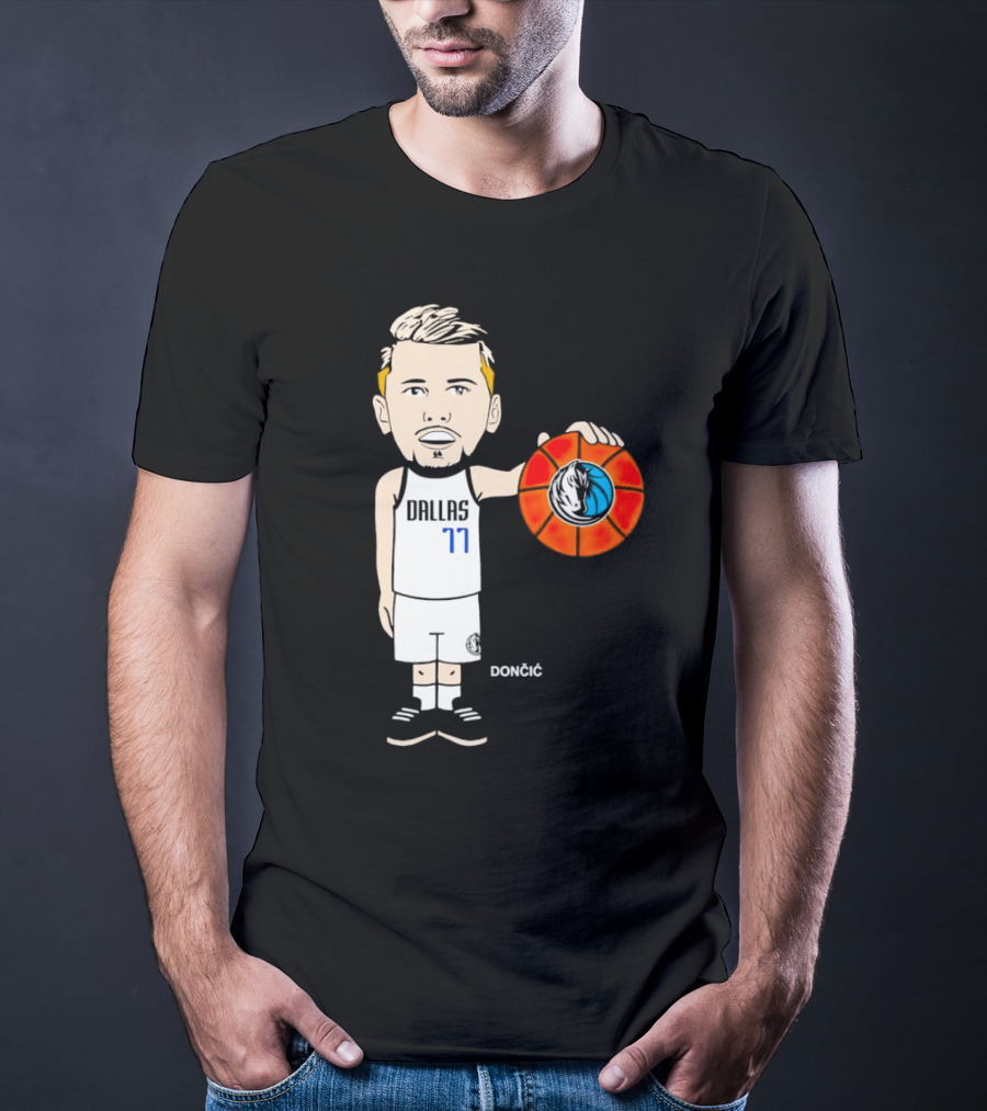 Luka Doncic Dallas Mavericks Cartoon Player Holding Basketball T-Shirt