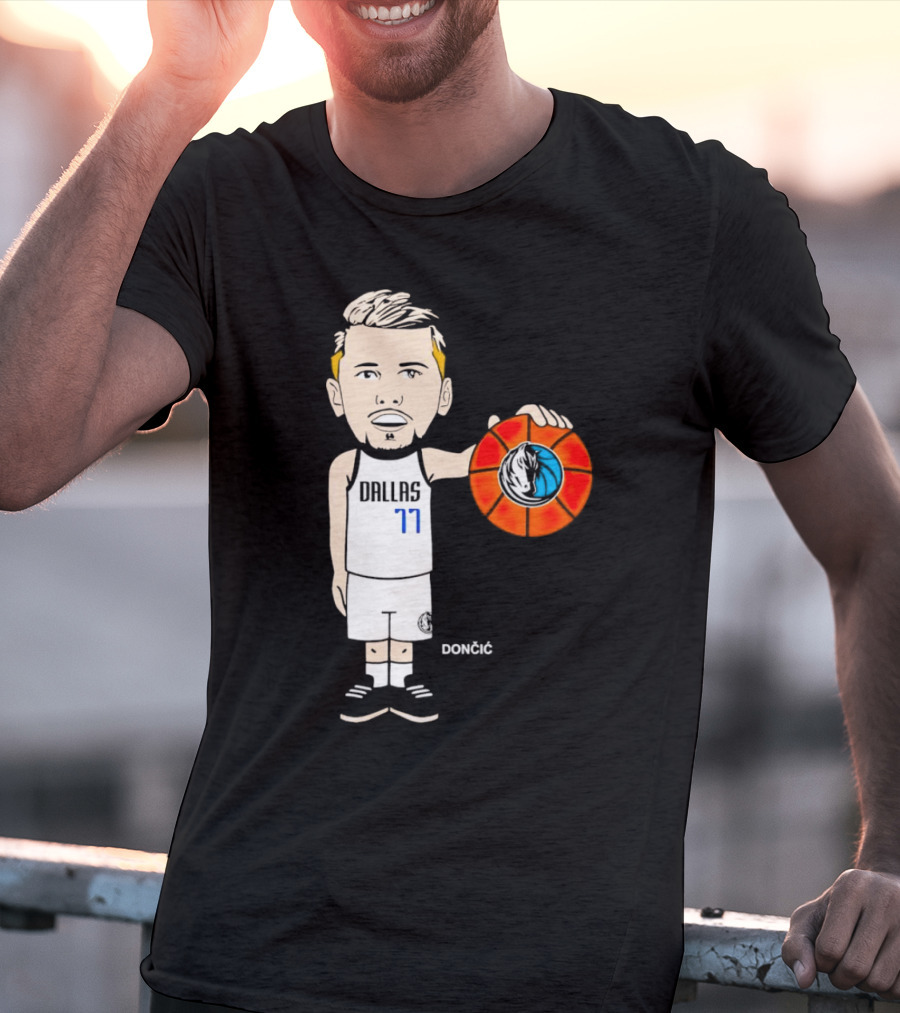 Luka Doncic Dallas Mavericks Cartoon Player Holding Basketball T-Shirt