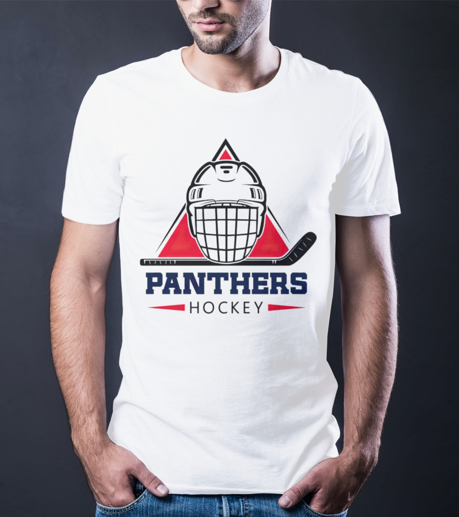 Panthers Hockey Helmet Triangle Background Ice Hockey Stick T-Shirt