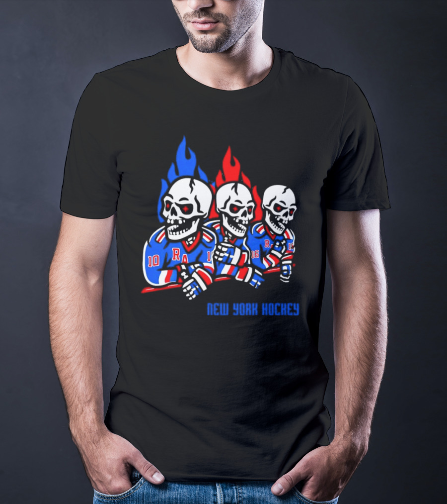 New York Rangers Skeleton Hockey Flames T-Shirt