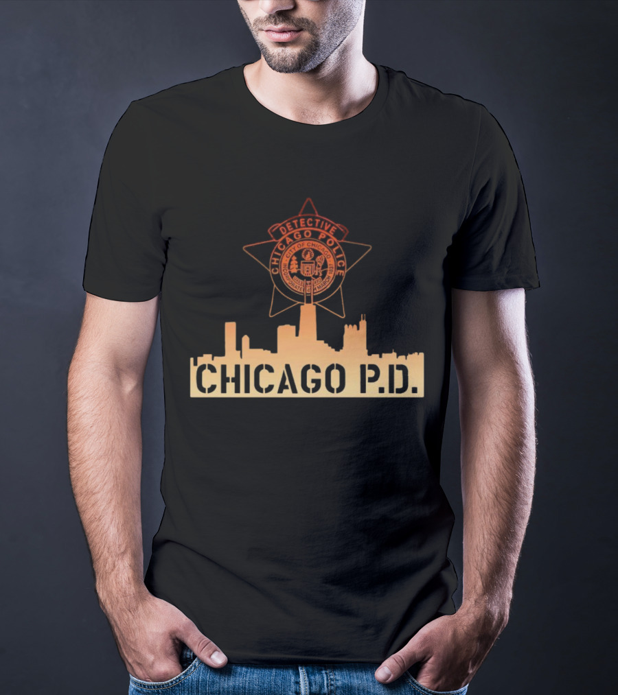 Chicago P.D. Detective Chicago Police Badge And City Skyline T-Shirt