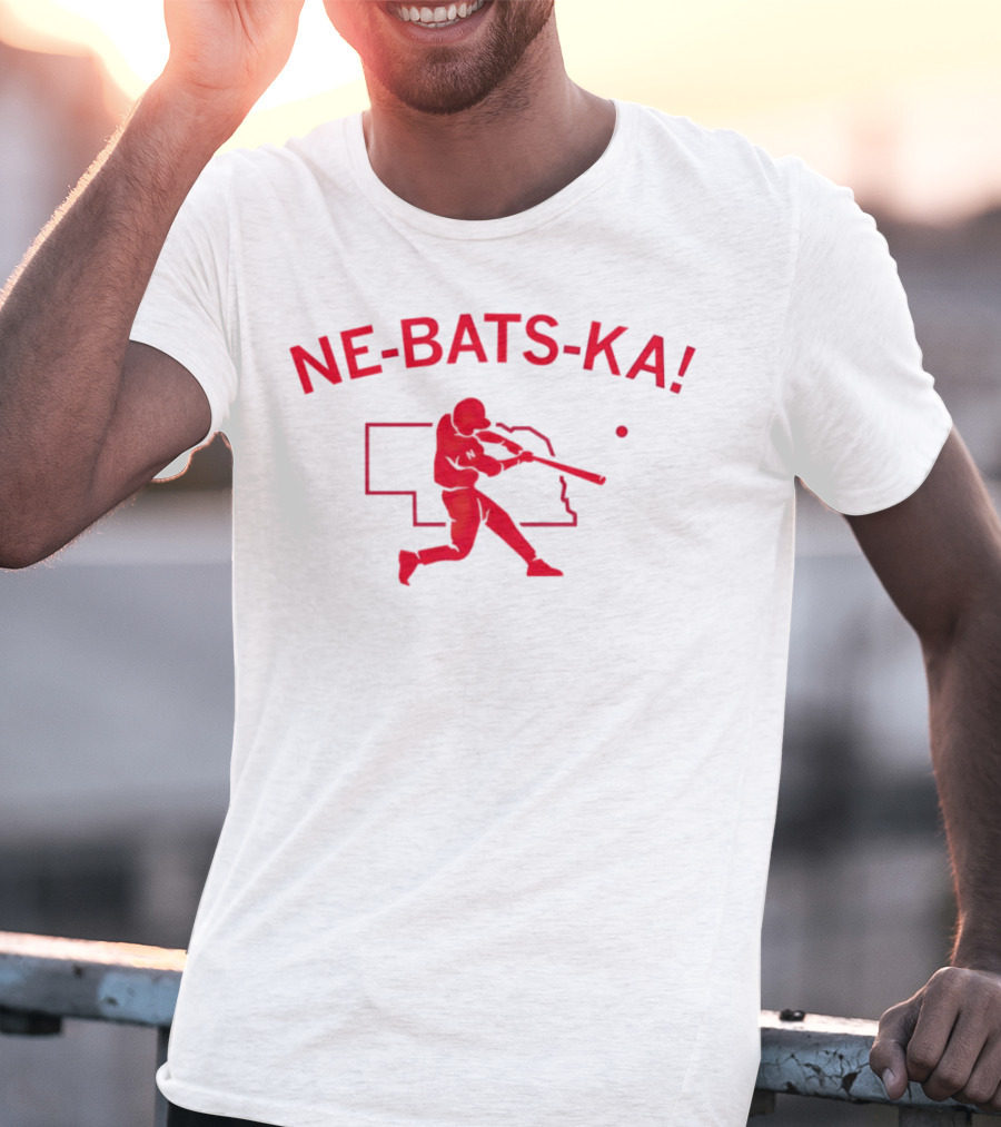 Nebraska Cornhuskers NE-BATS-KA Baseball Player Nebraska Outline T-Shirt