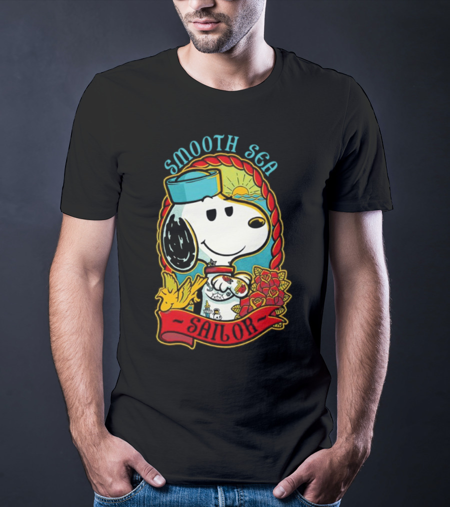 Smooth Sea Sailor Snoopy Woodstock Tattoo Motif T-Shirt