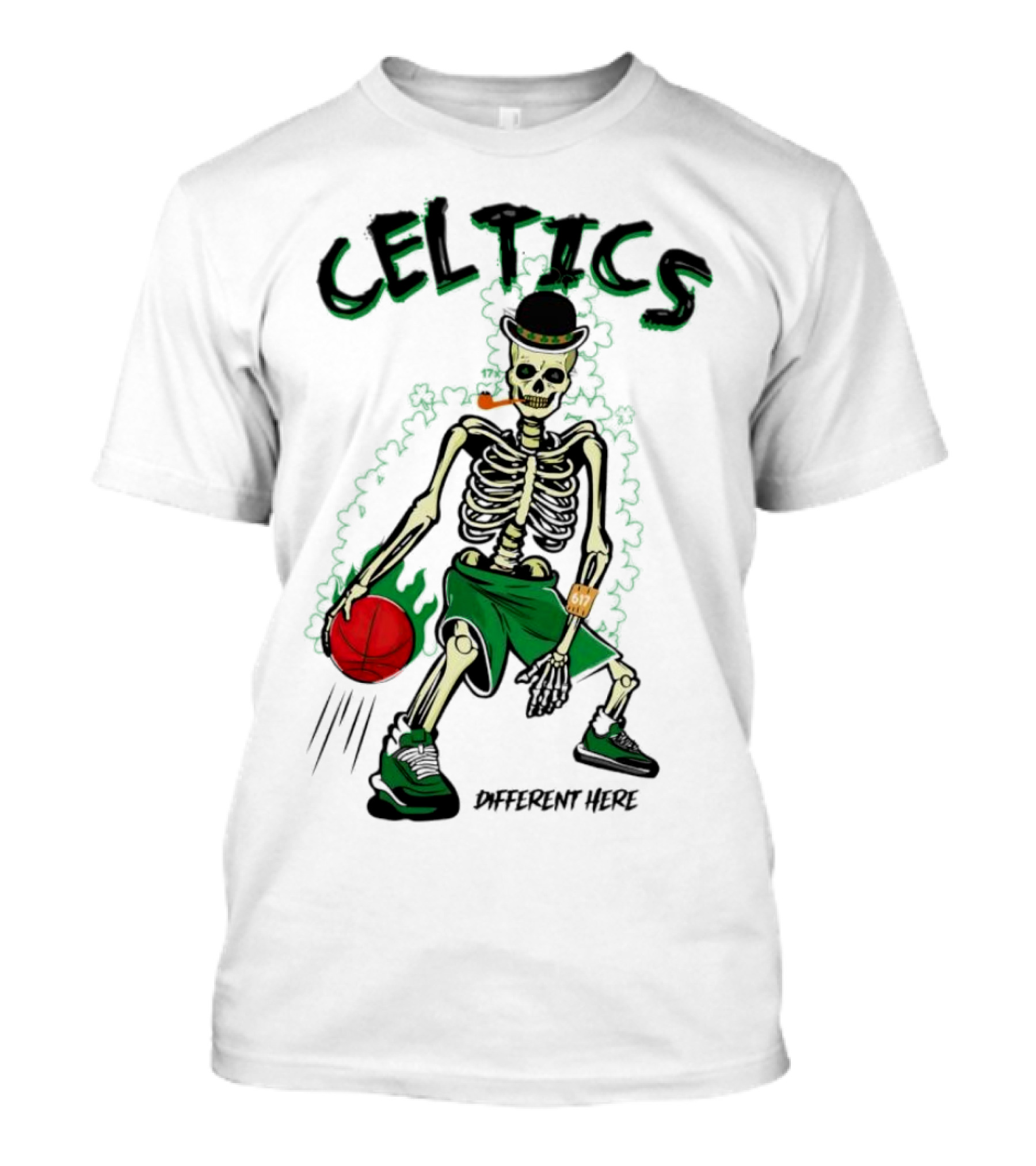 Celtics Skeleton Dribbling Basketball Different Here T-Shirt