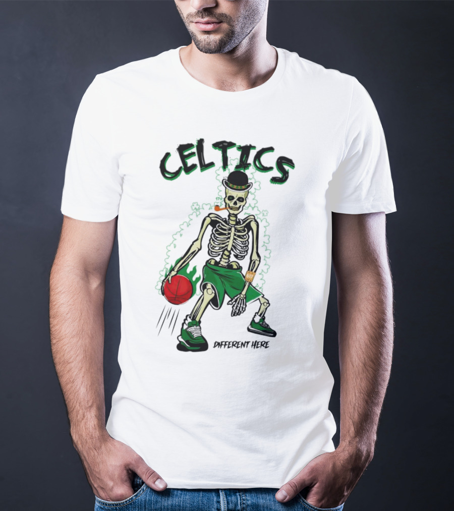 Celtics Skeleton Dribbling Basketball Different Here T-Shirt
