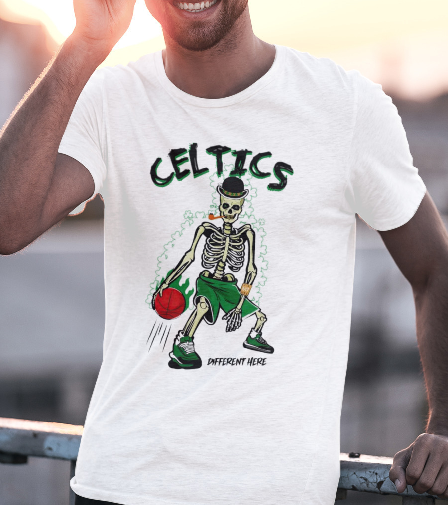 Celtics Skeleton Dribbling Basketball Different Here T-Shirt