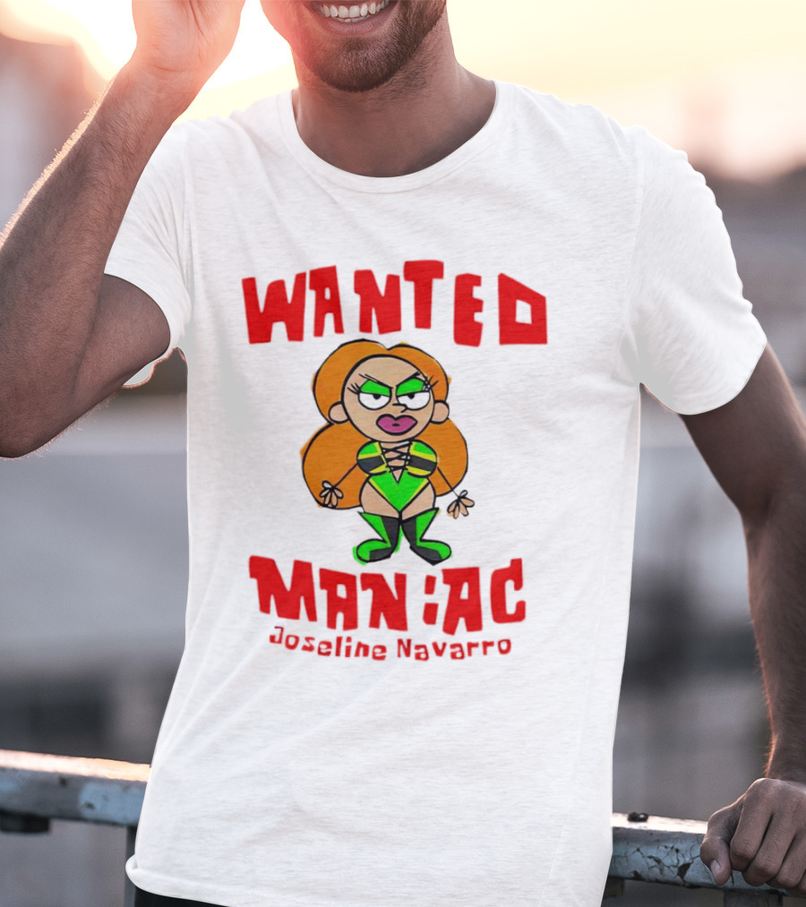 Wanted Maniac Joseline Navarro Cartoon Character In Green T-Shirt