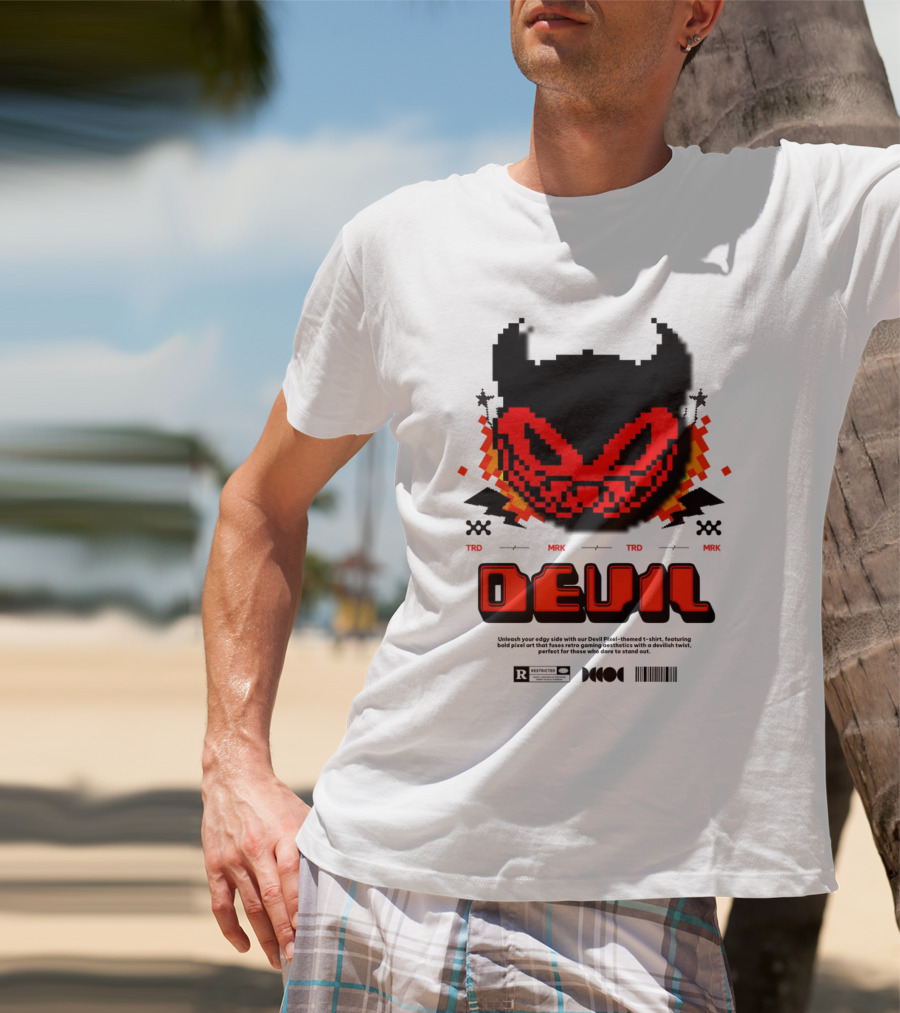 DEVIL PIXELS TRD MRK RETRO PIXEL ART FACE T-Shirt