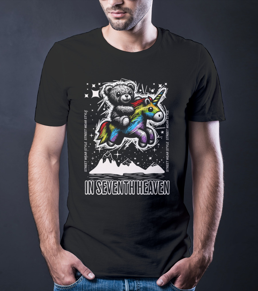STREET WEAR STYLE Teddy And Rainbow Unicorn Adventure In Seventh Heaven T-Shirt