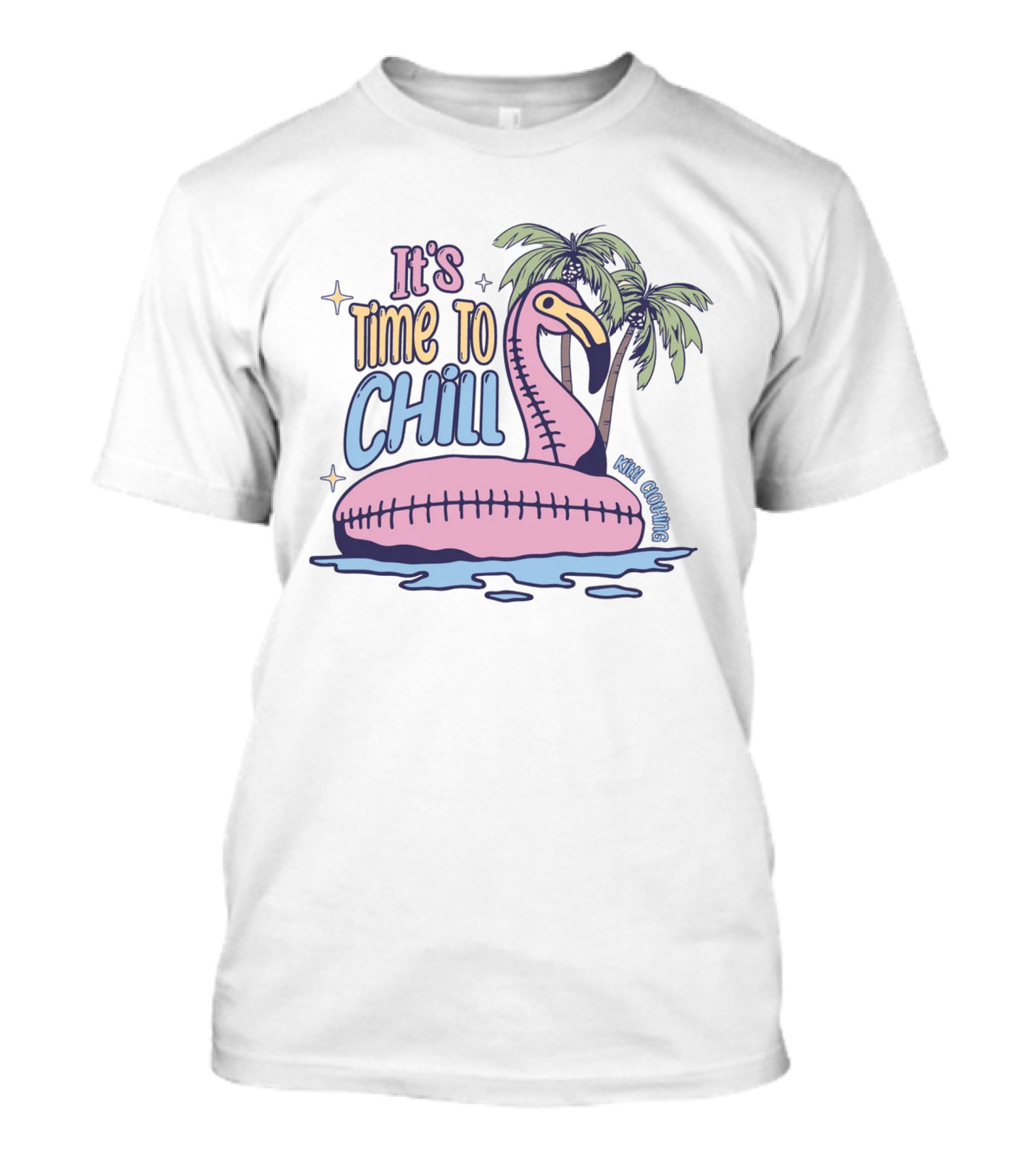It's Time To Chill Flamingo Palm Trees Ocean Keith Owings T-Shirt