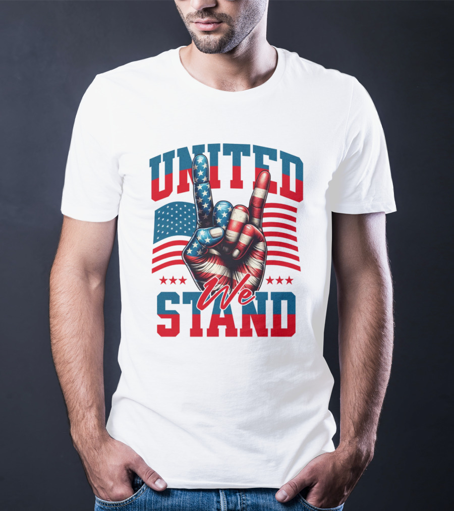 United We Stand American Flag Hand Gesture T-Shirt