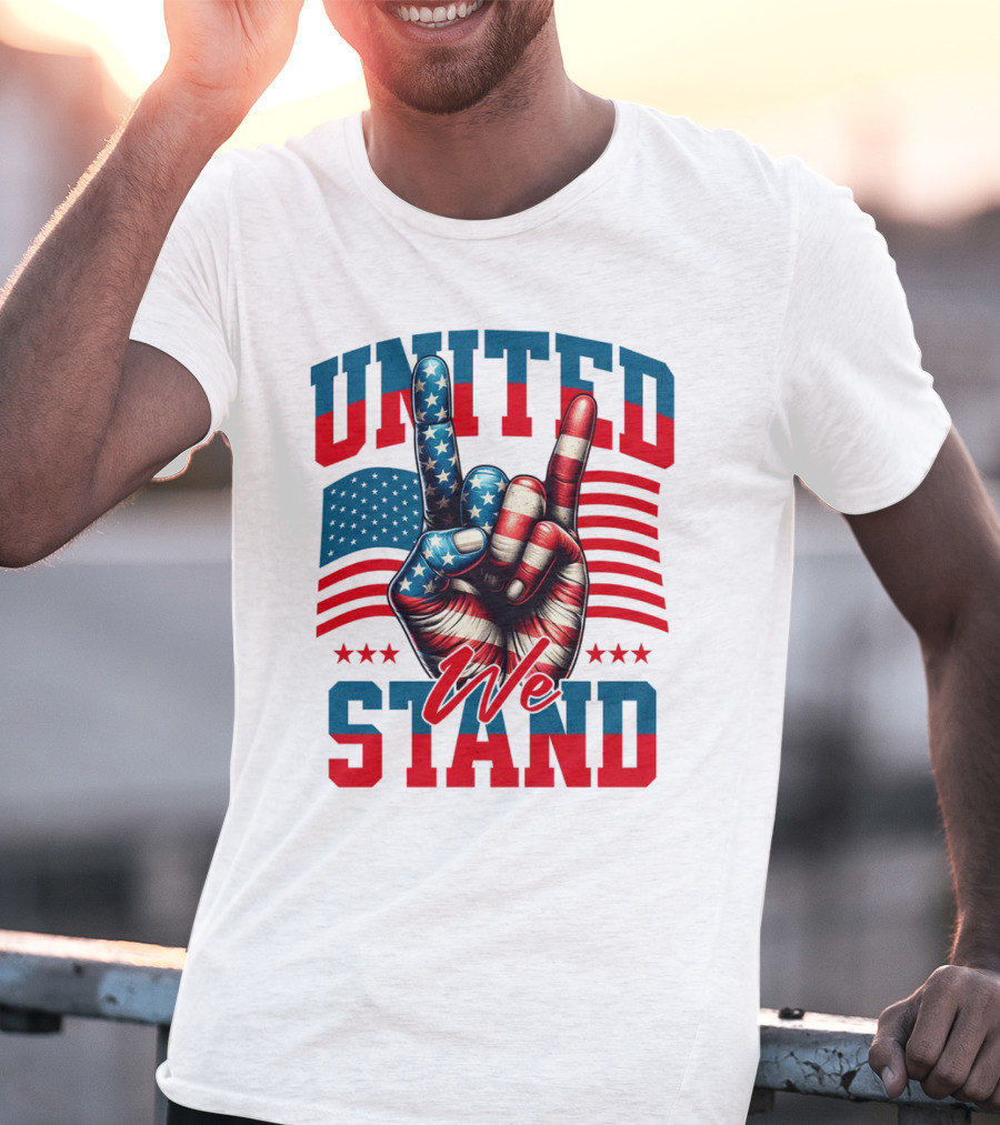 United We Stand American Flag Hand Gesture T-Shirt