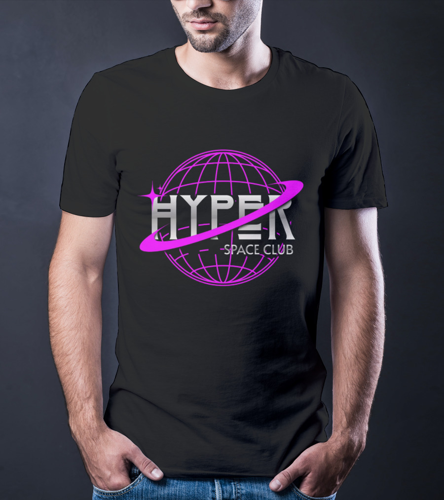 HYPER Space Club Vibrant Y2K Branding T-Shirt