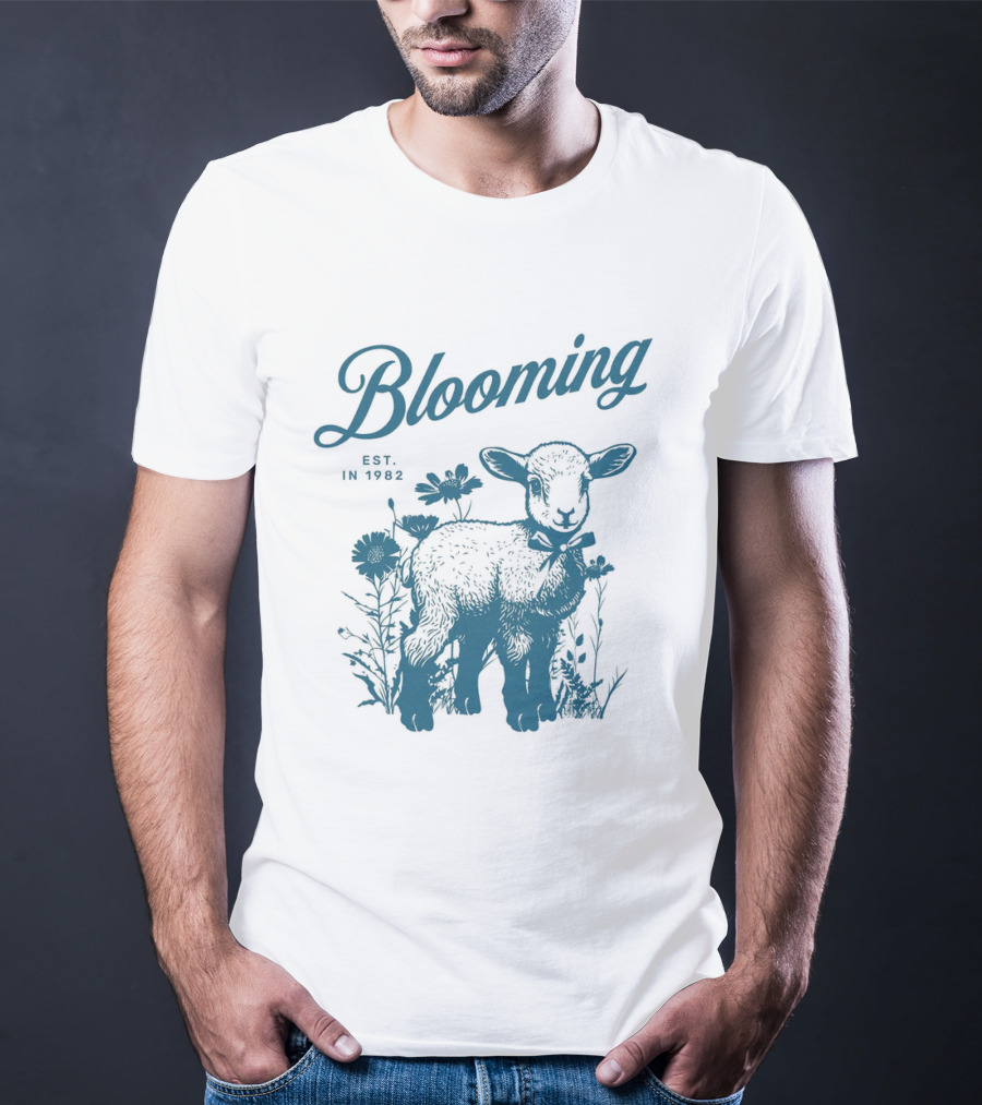 Blooming Est. In 1982 Vintage Style Lamb With Flowers T-Shirt