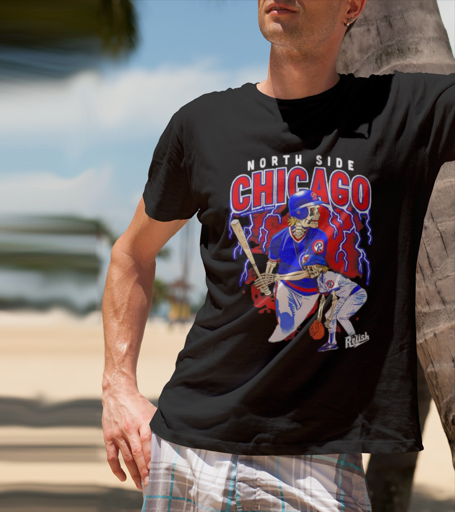 North Side Chicago Baseball Skeleton Relish T-Shirt