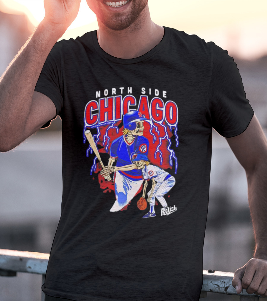 North Side Chicago Baseball Skeleton Relish T-Shirt