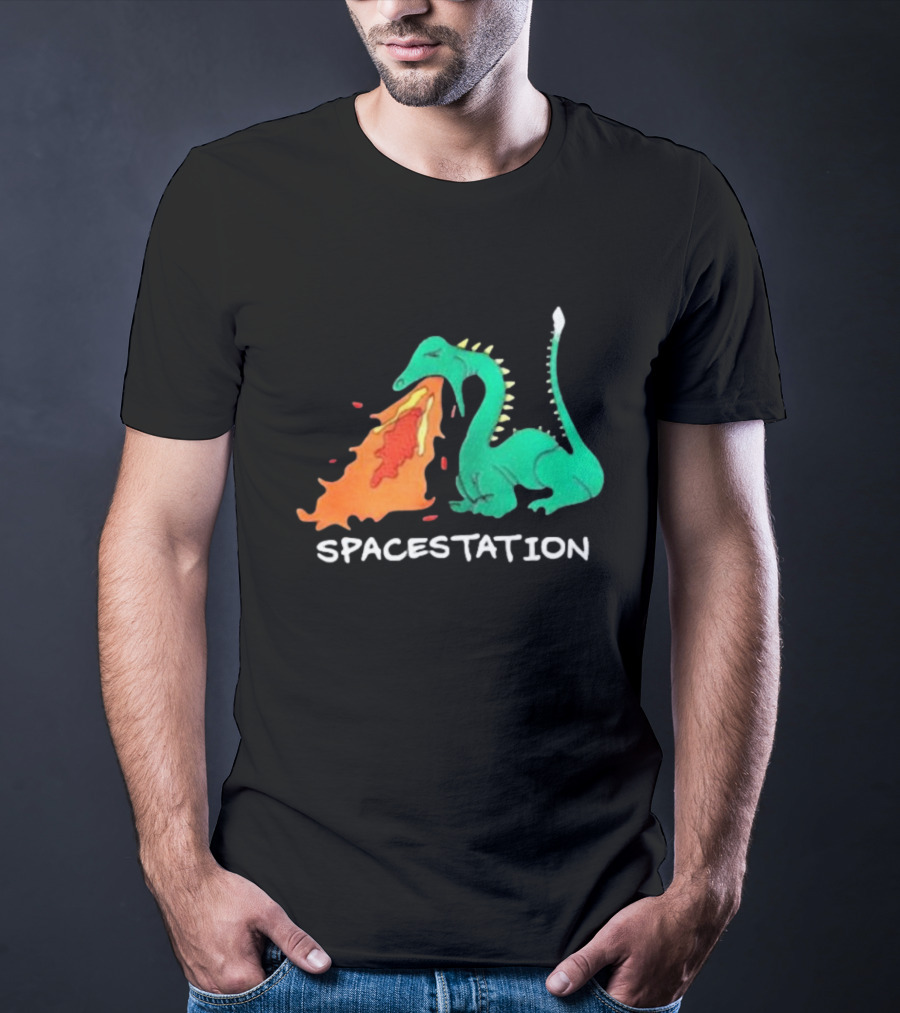 Spacestation Dragon Breathing Fire Gaming T-Shirt