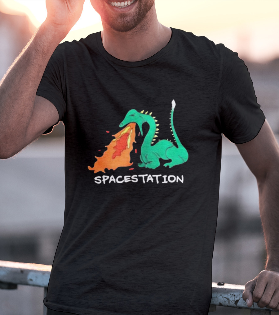 Spacestation Dragon Breathing Fire Gaming T-Shirt