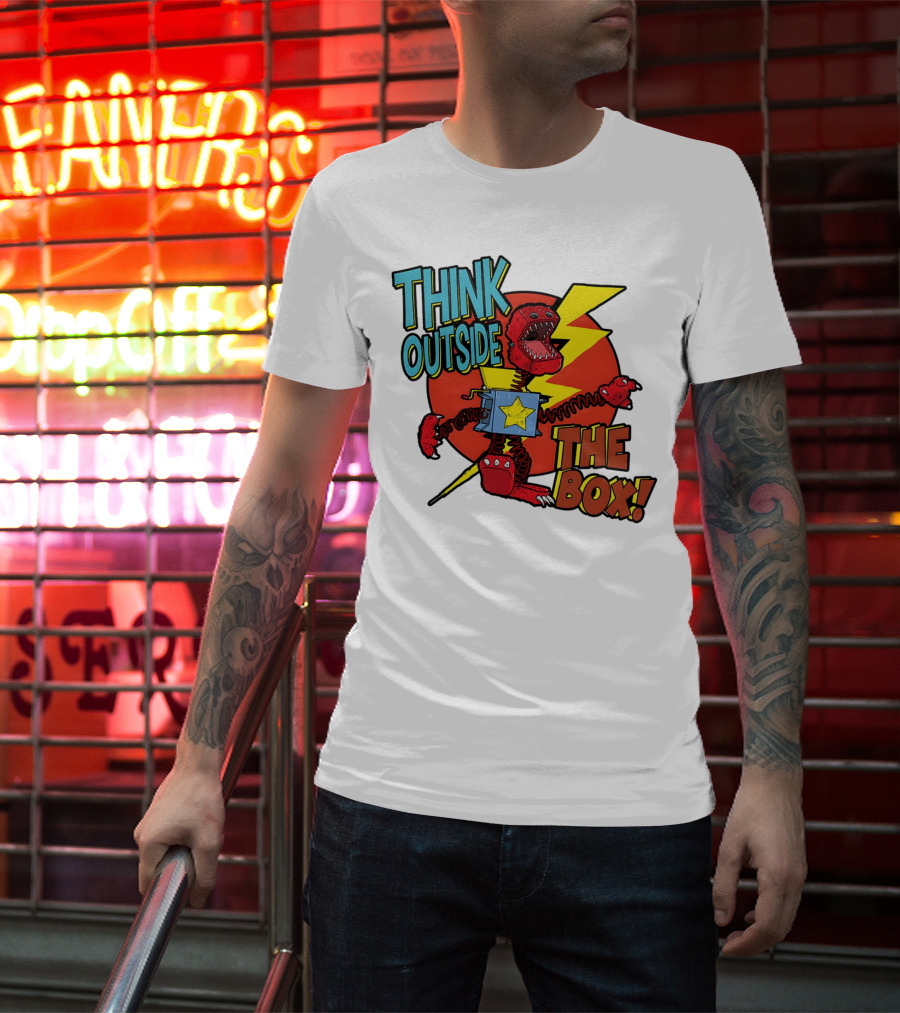 Think Outside The Box Red Monster With Lightning And Star Box Elements T-Shirt