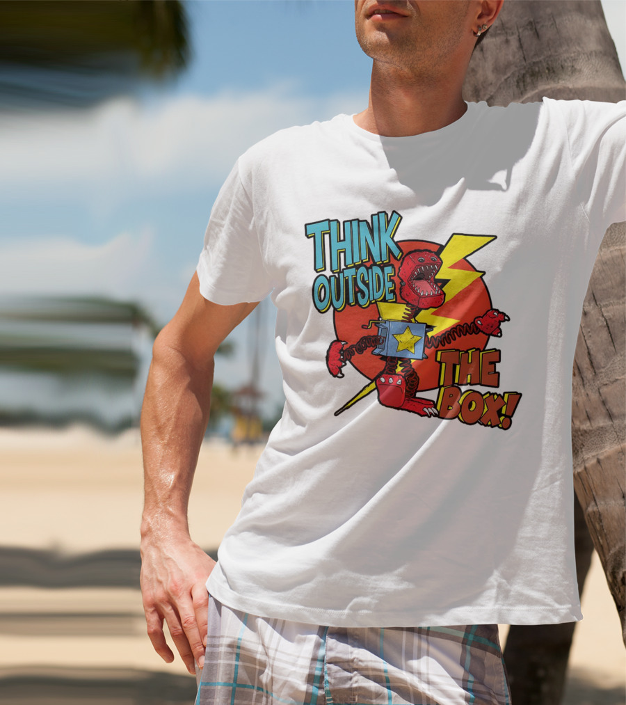 Think Outside The Box Red Monster With Lightning And Star Box Elements T-Shirt