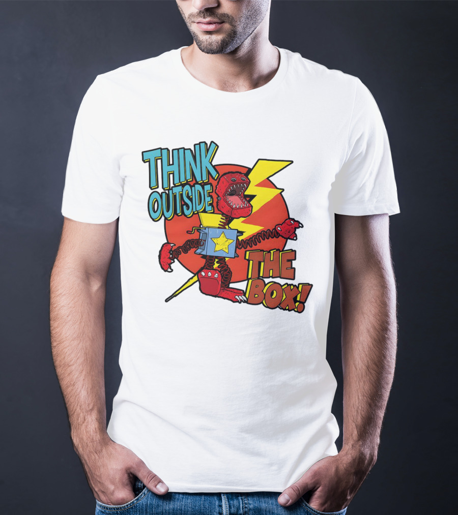 Think Outside The Box Red Monster With Lightning And Star Box Elements T-Shirt
