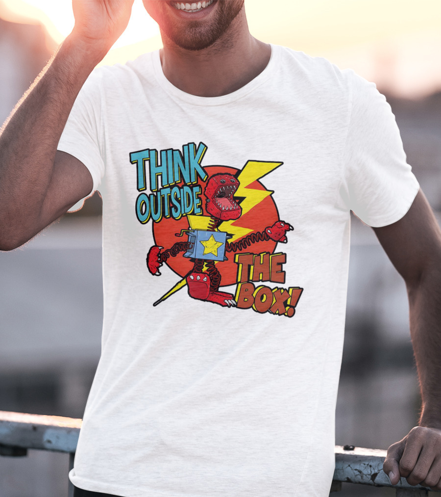 Think Outside The Box Red Monster With Lightning And Star Box Elements T-Shirt