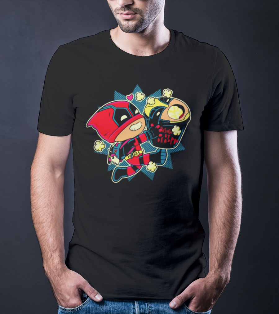 Deadpool Wolverine Pushing By Deadpool Popcorn Buckets Heart T-Shirt