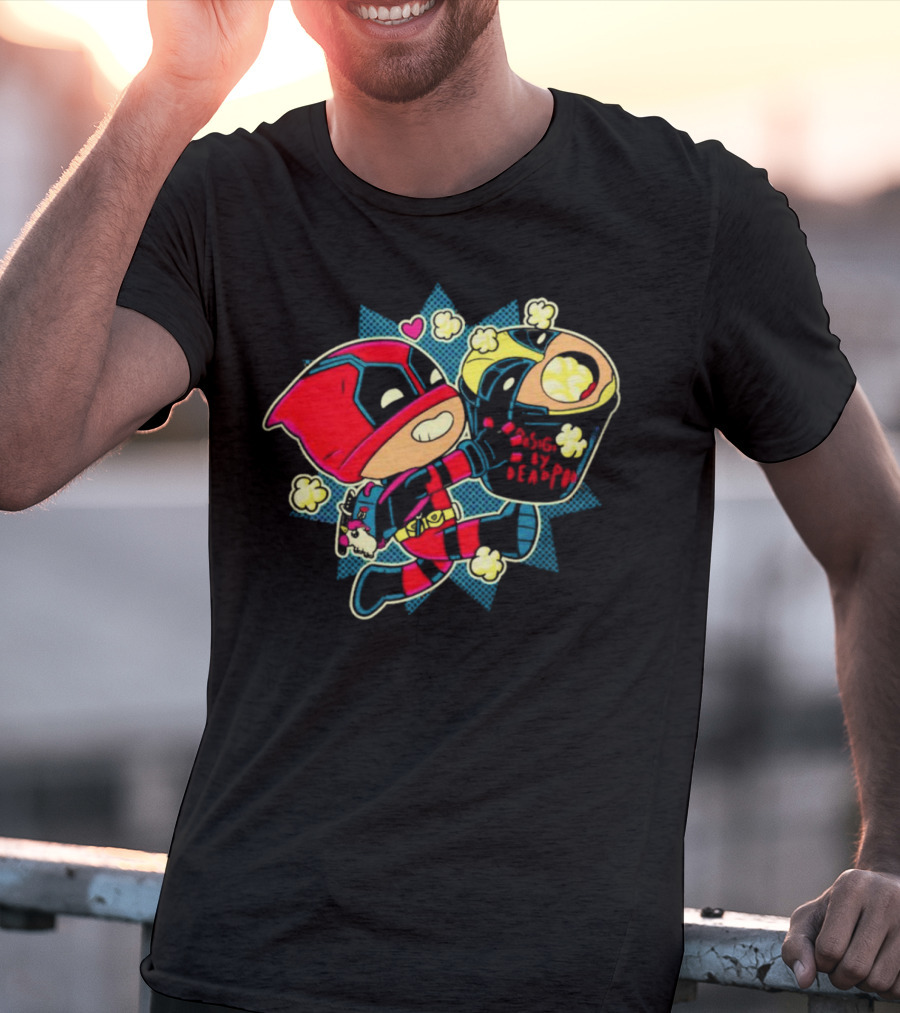 Deadpool Wolverine Pushing By Deadpool Popcorn Buckets Heart T-Shirt