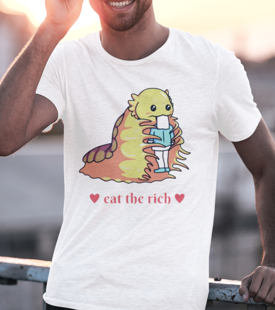 Heart Eat The Rich Space Slug Hugging Person T-Shirt