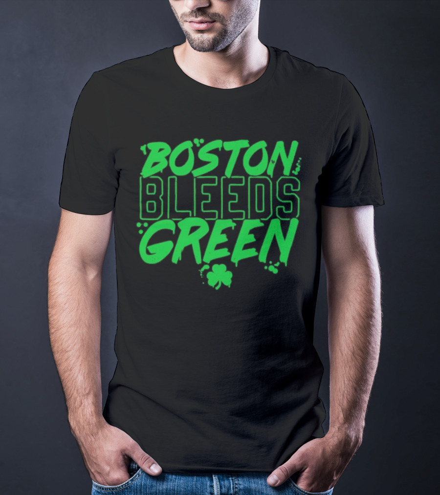 Boston Bleeds Green Celtics Basketball Shamrock Spirit T-Shirt