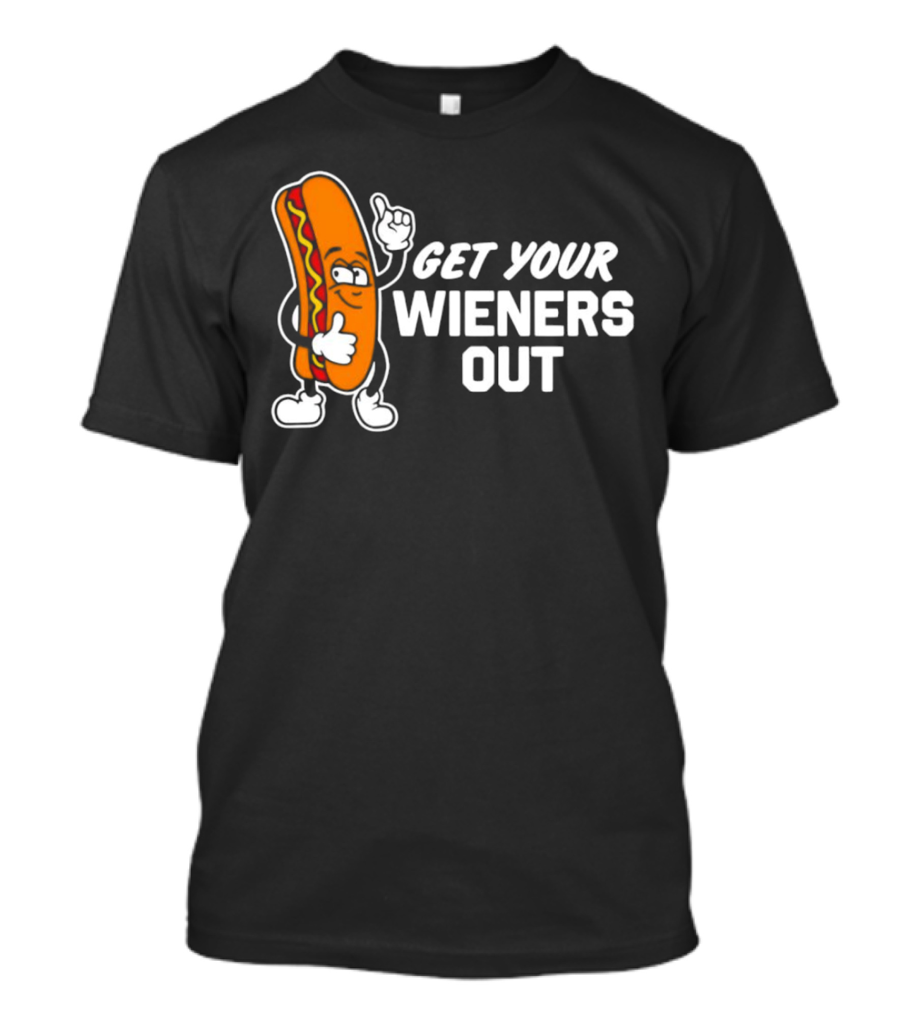 Get Your Wieners Out Animated Hotdog Thumbs Up Comedy T-Shirt