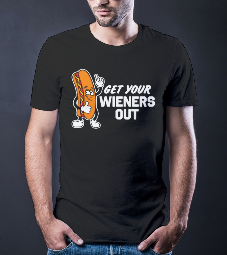 Get Your Wieners Out Animated Hotdog Thumbs Up Comedy T-Shirt