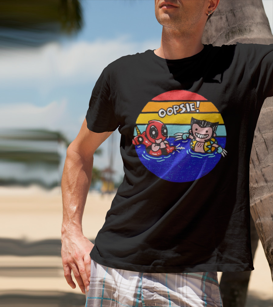 Wolverine Deadpool Oopsie Summer Claws Retro Rainbow Swim Fun T-Shirt