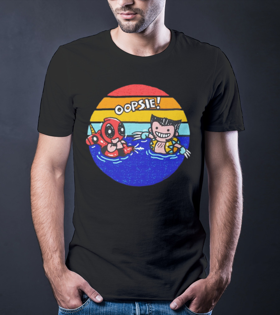 Wolverine Deadpool Oopsie Summer Claws Retro Rainbow Swim Fun T-Shirt