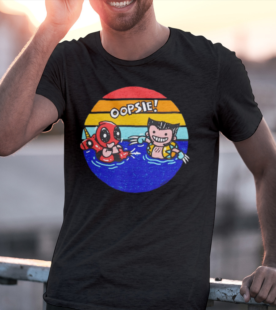 Wolverine Deadpool Oopsie Summer Claws Retro Rainbow Swim Fun T-Shirt