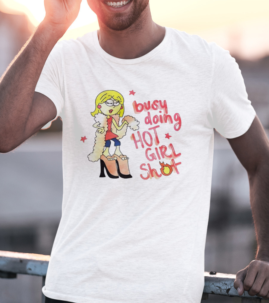 Busy Doing Hot Girl Shot Cartoon Style Fashion Humor T-Shirt